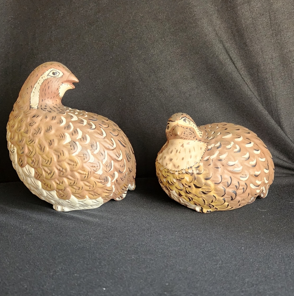 Pair Pheasant Quail Bird Studio Art Figures MCM Ceramic Wild Game Handpainted